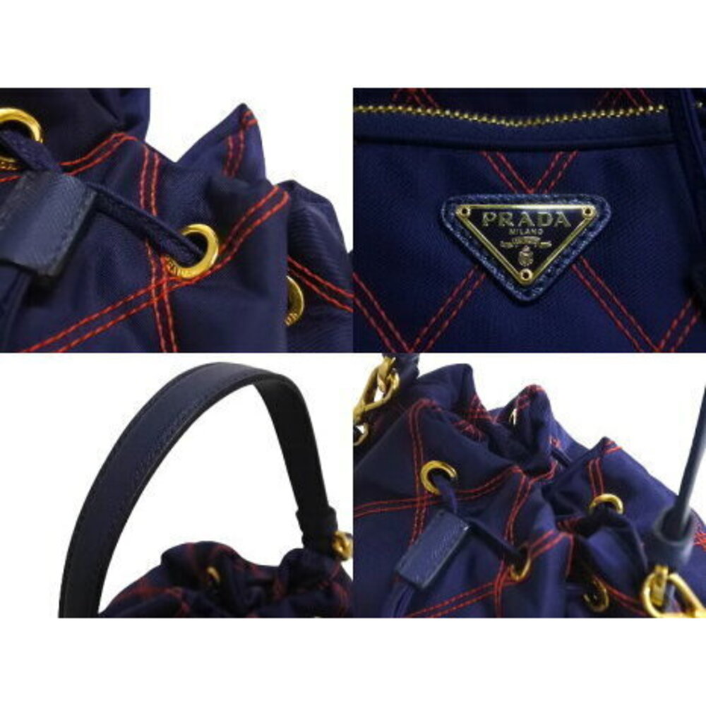 Prada shoulder bag drawstring check pattern trian… - image 5